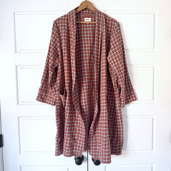 Pact Organic Cotton Robe Large Red Pockets Plaid Long Sleeve Belted Knee Length - Picture 7 of 16